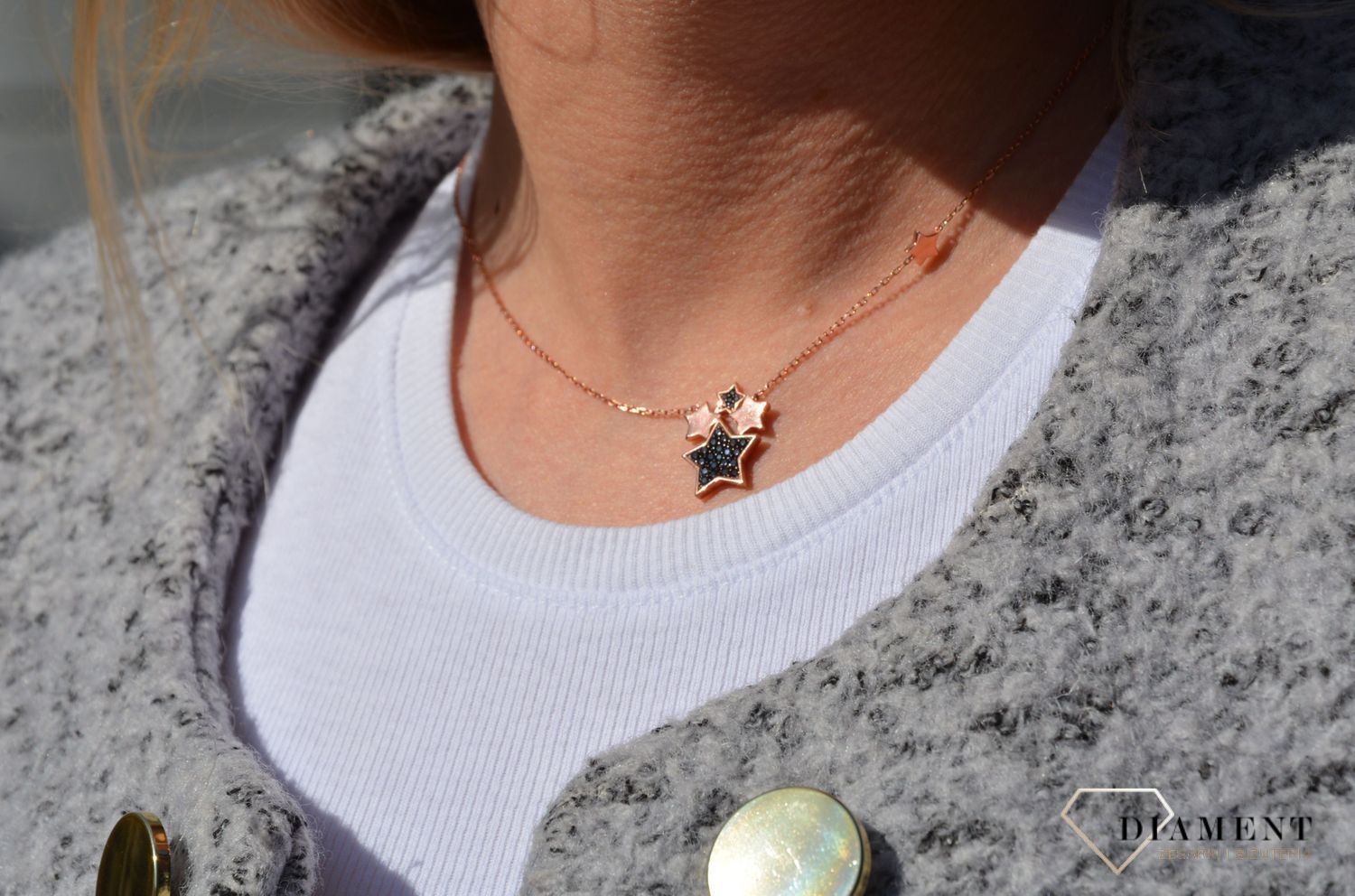 Naszyjnik srebrny gwiazdki z czarnymi cyrkoniami Dall'Acqua N BY 215 069.jpg